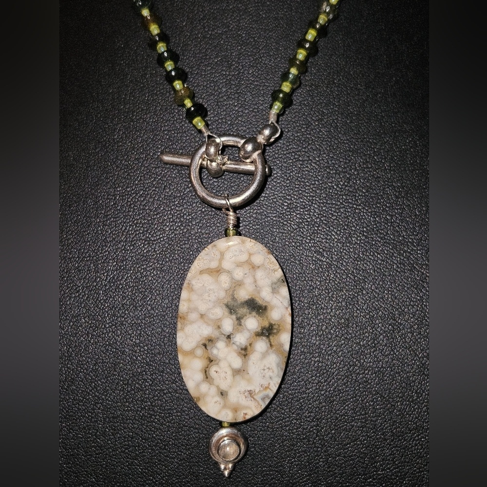 Ocean Jasper WitElegant Beaded Necklace with Stone Pendant Crystal Stone Y2K